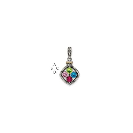Sterling Silver Antiqued w/14k 4-stone w/Diamond Mothers Pendant Semi-Mount
