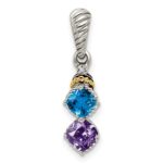 Sterling Silver Antiqued w/14k 2-stone w/Diamond Mothers Pendant Semi-Mount - Image 2