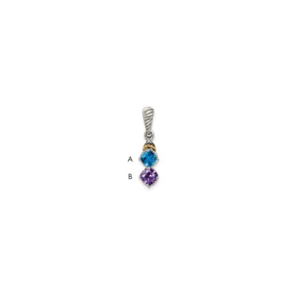 Sterling Silver Antiqued w/14k 2-stone w/Diamond Mothers Pendant Semi-Mount