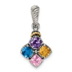 Sterling Silver Antiqued w/14k 4-stone w/Diamond Mothers Pendant Semi-Mount - Image 2
