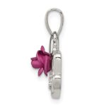 Sterling Silver RH-pltd Dyed Pink Aluminum Rose/Clear CZ Mom Pendant - Image 2