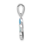 Sterling Silver Rhodium-plated Created Blue Inlay Opal Flower Pendant - Image 2