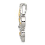 Sterling Silver CZ Fleur de Lis w/ Flash Gold-Plated Chain Slide Pendant - Image 2
