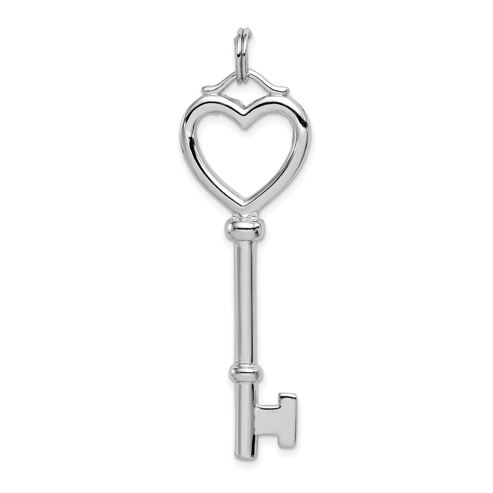 QP2017.jpg Sterling Silver Rhodium-plated Open Heart Top Large Key Pendant - Image 1