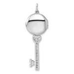 Sterling Silver Rhodium-plated CZ Filigree Enameled Top Key Locket Pendant - Image 4