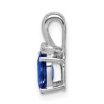 Sterling Silver Rhodium Plated Diamond & Sapphire Oval Pendant - Image 2