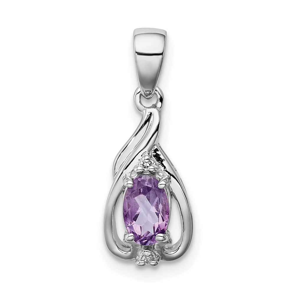 QP2982AM.jpg Sterling Silver Rhodium Plated Diamond and Amethyst Oval Pendant - Image 1