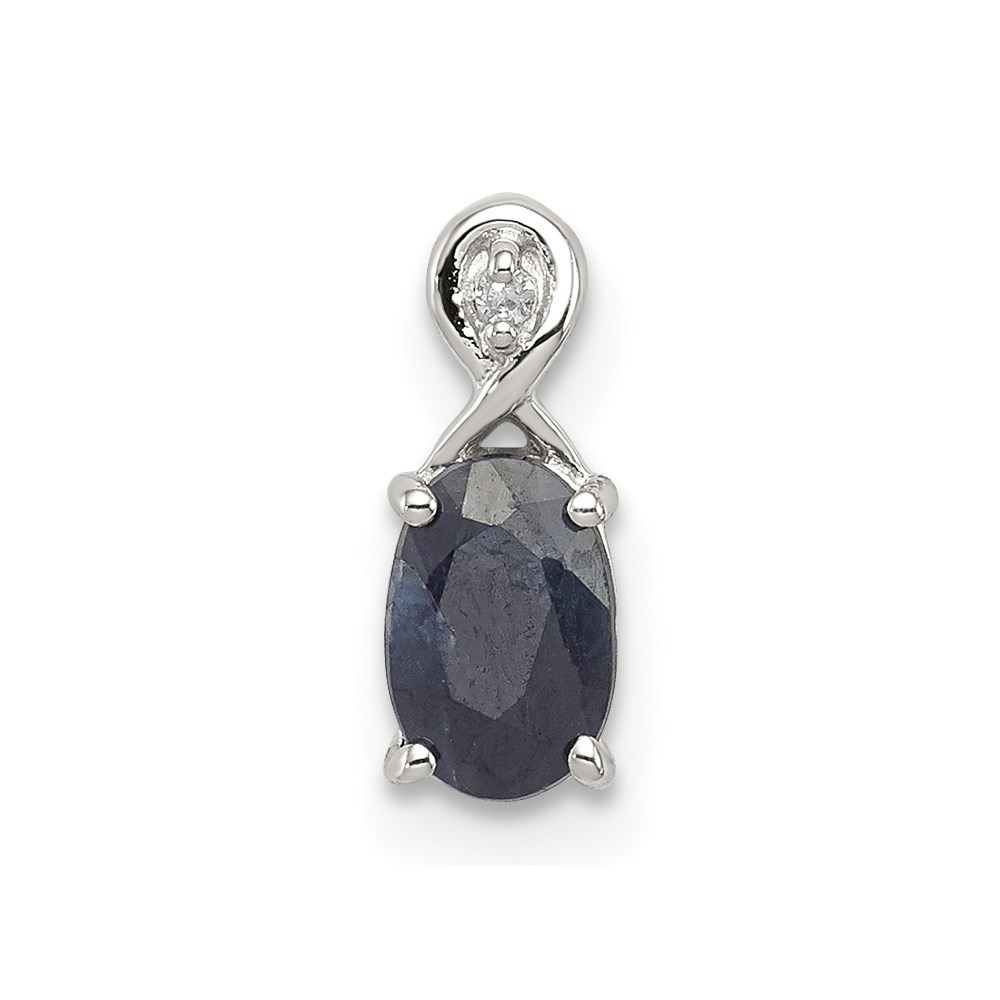 QP2984S.jpg Sterling Silver Rhodium Plated Diamond & Sapphire Oval Pendant - Image 1