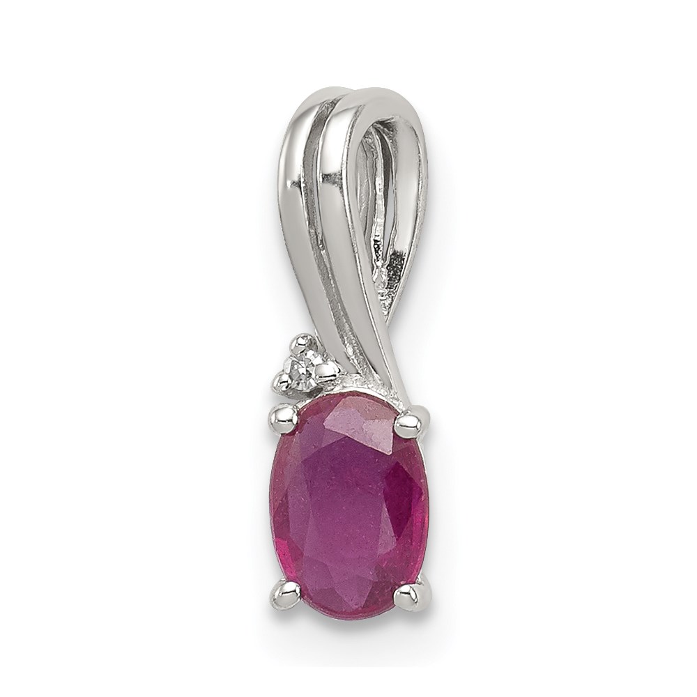 QP2985R.jpg Sterling Silver Rhodium Plated Diamond & Ruby Oval Pendant - Image 1