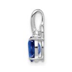Sterling Silver Rhodium Plated Diamond & Sapphire Oval Pendant - Image 2