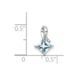 Sterling Silver Rhodium Plated Dia. & Aquamarine Square Pendant - Image 4