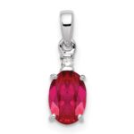 Sterling Silver Rhodium Plated Diamond & Ruby Oval Pendant