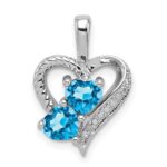 Sterling Silver Rhodium-plated Blue Topaz Diamond Pendant