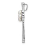 Sterling Silver Rhod Plated Diamond FW Cultured Pearl Cross Pendant - Image 2