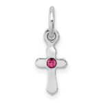 Sterling Silver RH-pltd Child's Oct Pink Preciosca Crystal Cross Pendant