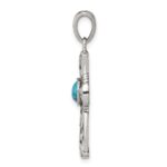 Sterling Silver Antiqued Recon Turquoise Cross Pendant - Image 2