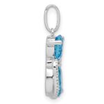 Sterling Silver Rhodium-plated Blue Topaz and Diamond Cat Pendant - Image 2