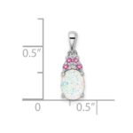Sterling Silver Rhod-plate Dia. Cr.Pink Sapp. Simulated Opal Pendant - Image 4