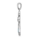 Sterling Silver Rhodium-plated Blue Inlay Created Opal Cross Pendant - Image 2
