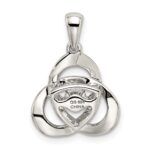 Sterling Silver Platinum-plated Vibrant Moving CZ Swarovski Zirconia Center Stone Trinity Pendant - Image 3