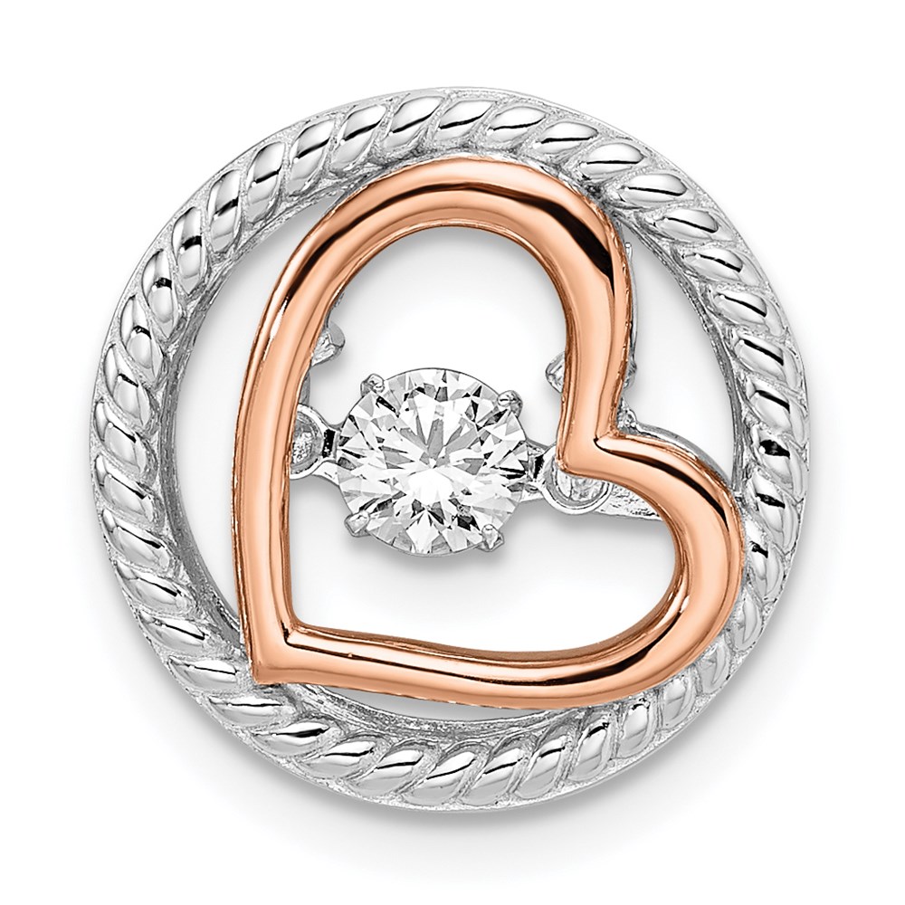 QP4932.jpg Sterling Silver Platium-plated Rose-tone Vibrant CZ Heart Chain Slide - Image 1