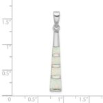 Sterling Silver Rhodium-plated White Created Opal Bar Pendant - Image 4