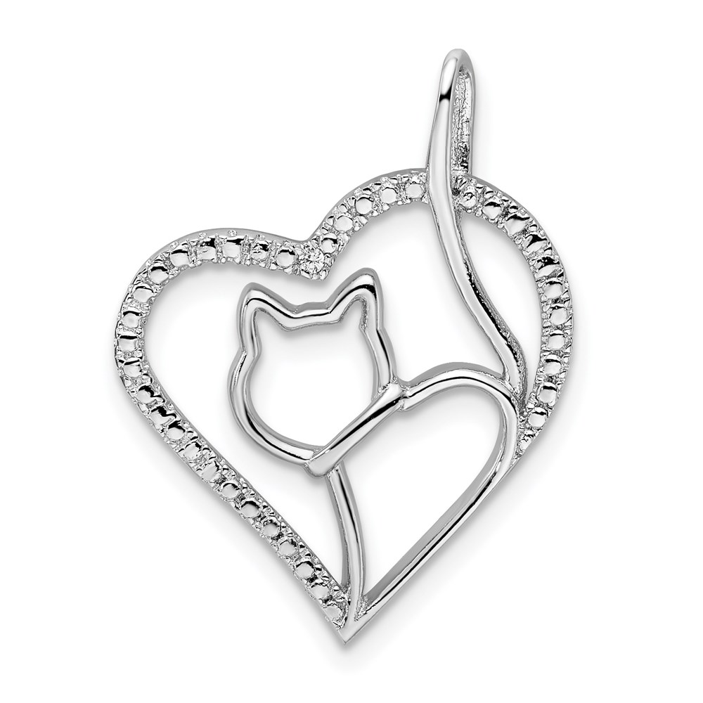 QP5018.jpg Sterling Silver Rhodium-plated CZ Heart with Cat Silhouette Pendant - Image 1