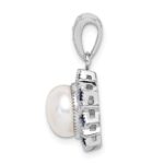 Sterling Silver RH-plated FWC Pearl/Syn. Blue Spinel Flower Pendant - Image 2