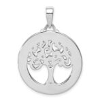 Sterling Silver Rhodium-plated Created Opal Circle w/Tree Pendant - Image 3
