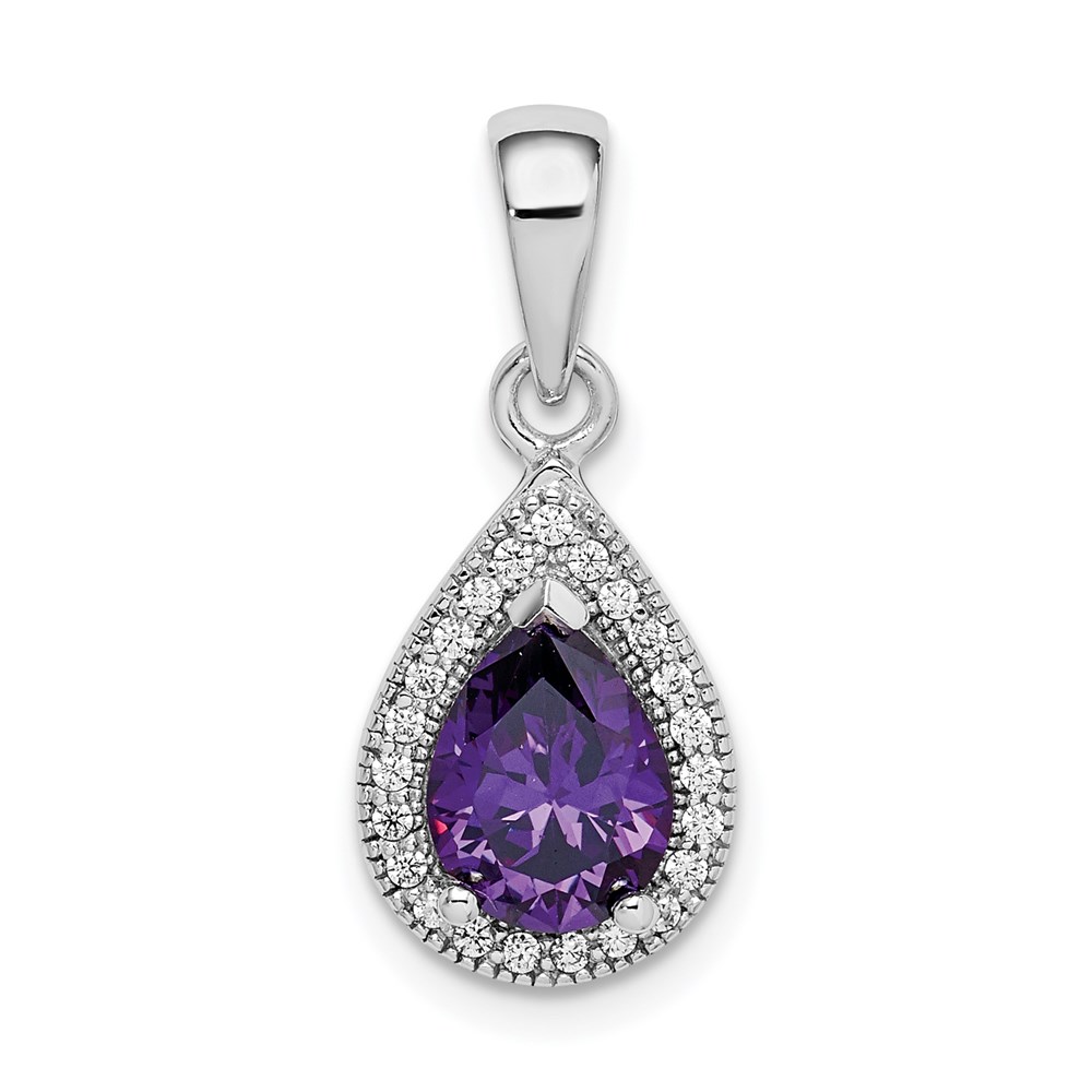 QP5247FEB.jpg Sterling Silver Rhod Plated Purple and Clear CZ Pendant - Image 1
