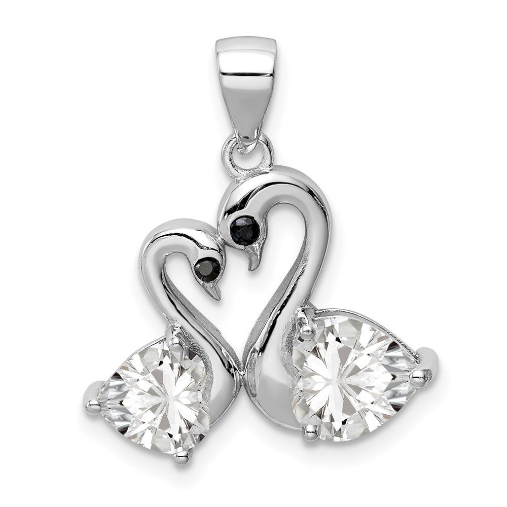 QP5307.jpg Sterling Silver Rhodium-plated Polished CZ Swan Couple Pendant - Image 1