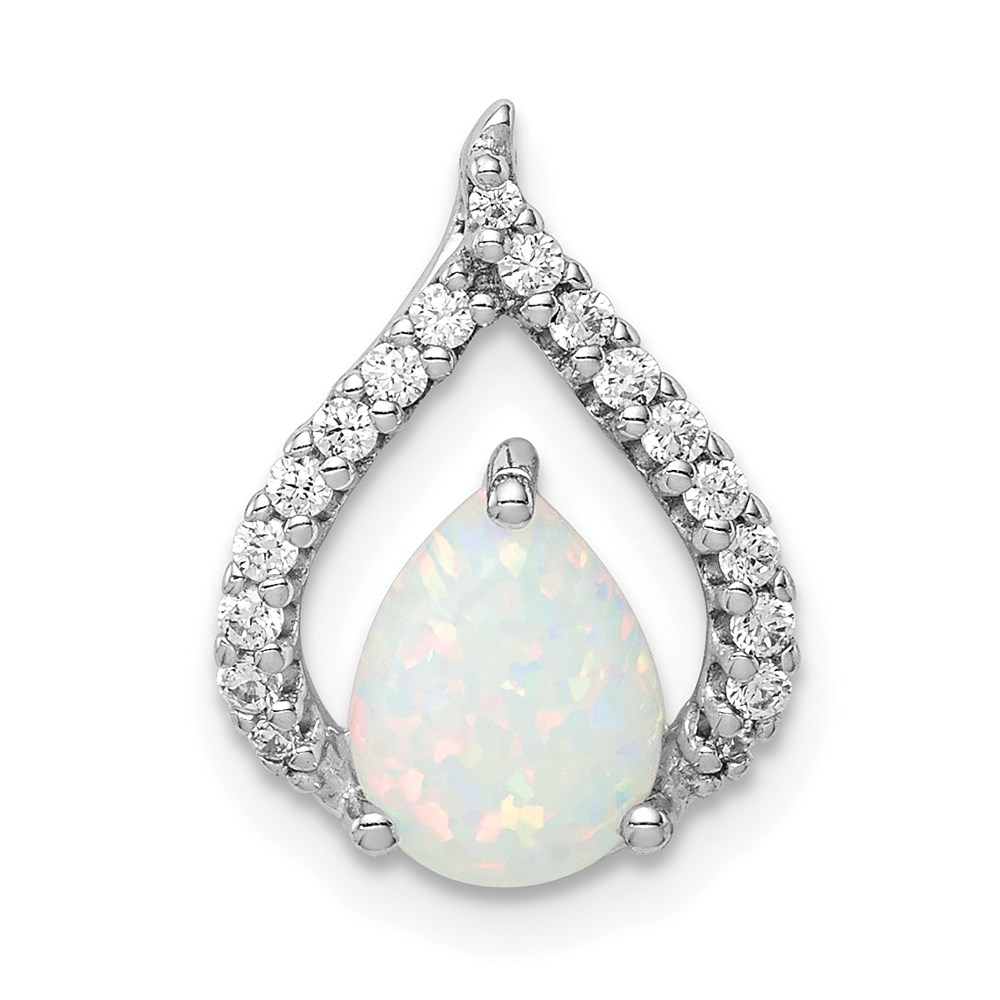 QP5333.jpg Sterling Silver Rhodium Plated CZ and Lab Created Opal Chain Slide - Image 1