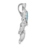 Sterling Silver Rhodium-plated Created Blue Opal Sea Turtles Slide - Image 2