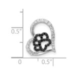 Sterling Silver Bk/Wht CZ Rhod-plated Paw Print Heart Chain Slide - Image 3