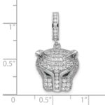 Sterling Silver Rhodium-plated Green & White CZ Panther Pendant - Image 5