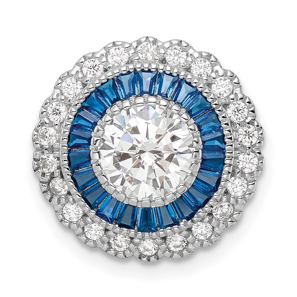 QP5631.jpg Sterling Silver Rhodium-plated Polished Blue & White CZ Round Chain Slide - Image 1