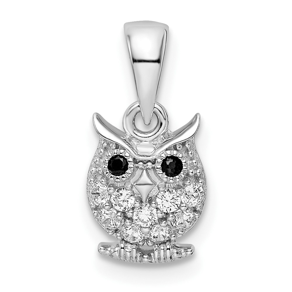 QP5649.jpg Sterling Silver Rhodium-plated Polished Black and White CZ Owl Pendant - Image 1