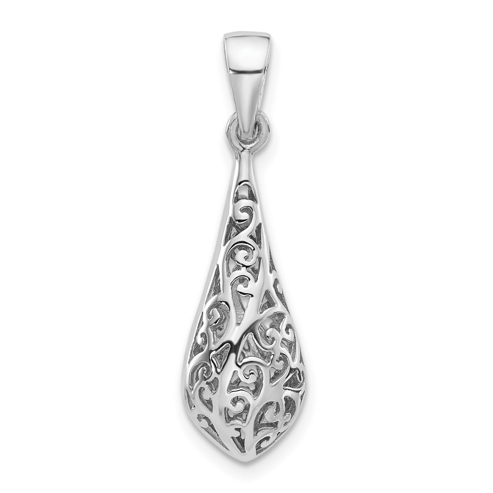 QP5731.jpg Sterling Silver Rhodium-Plated Polished Puffed Filigree Teardrop Pendant - Image 1