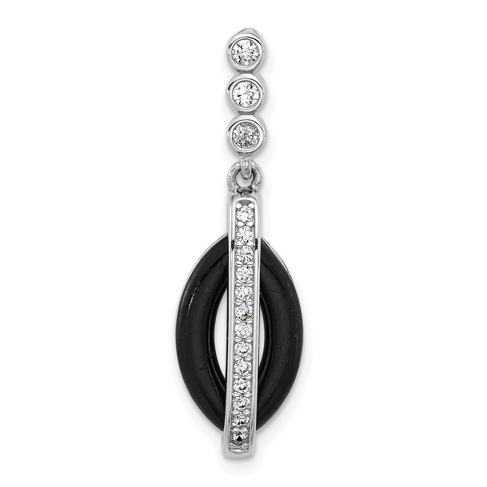 QP5751.jpg Sterling Silver Rhodium-plated Polished CZ Black Resin Pendant - Image 1