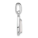 Sterling Silver Rhodium-plated Created Opal and CZ Teardrop Pendant - Image 2