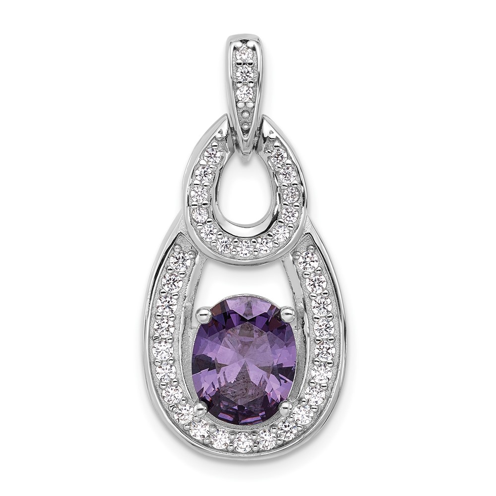 QP5772.jpg Sterling Silver Rhodium-plated CZ and Purple Zircon Pendant - Image 1
