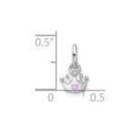 Sterling Silver RH-plated Pink Enameled Heart Crown Children's Pendant - Image 4