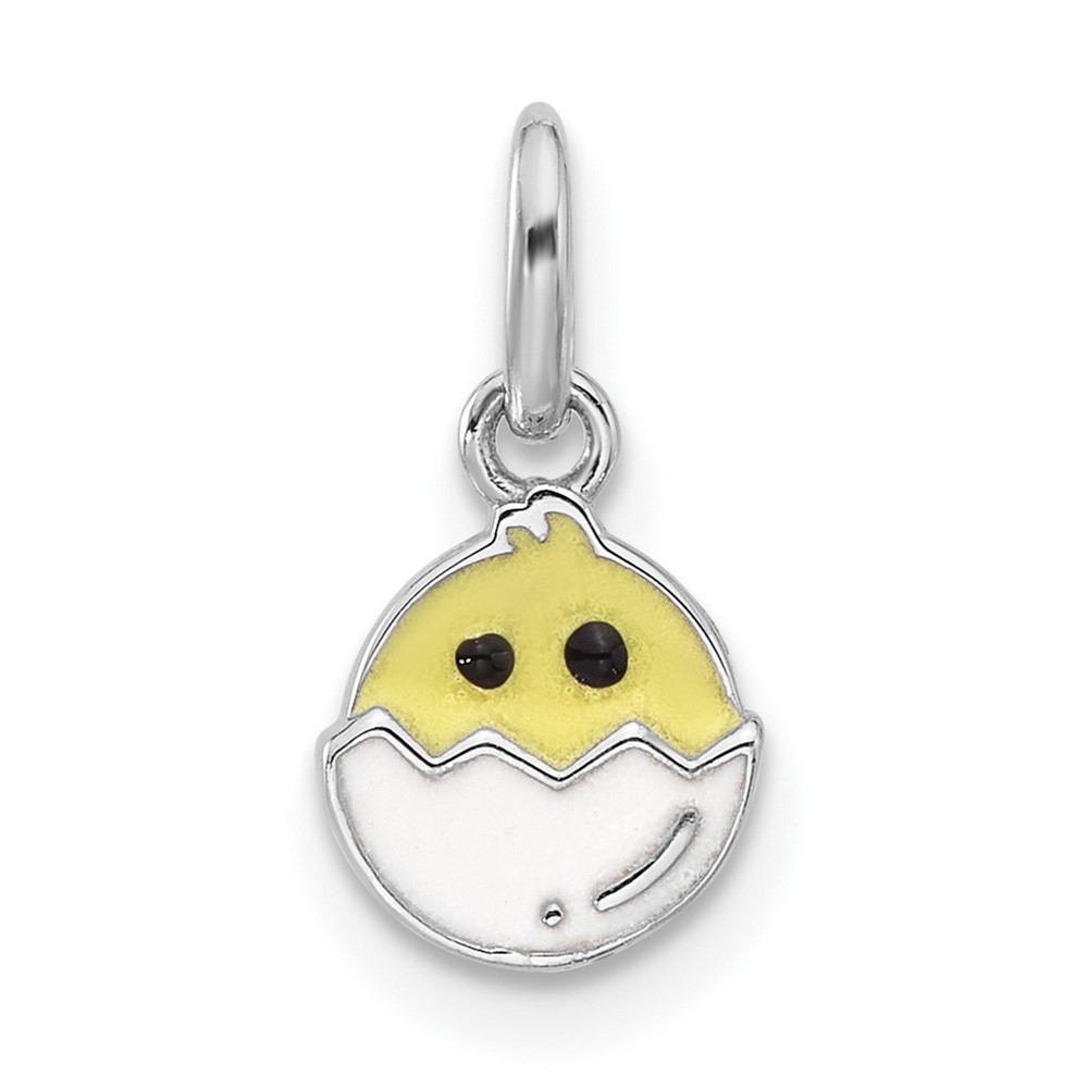 QP5853.jpg Sterling Silver Rhodium-plated Enameled Chick in Egg Children's Pendant - Image 1