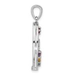 Sterling Silver Rhodium-plated Rainbow Multi Gemstone Bird Pendant - Image 2