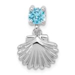 Sterling Silver Rhodium-plated Polished Blue CZ  Shell Chain Slide Pendant