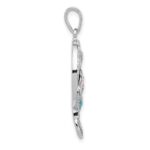Sterling Silver Rhodium-plated Polished and Antiqued White Pink and Blue CZ Round Mermaid Pendant - Image 2