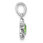 Sterling Silver Rhodium-plated Polished and Antiqued Crystal August Birthstone Turtle Pendant - Image 2