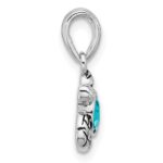 Sterling Silver Rhodium-plated Polished and Antiqued Crystal December Birthstone Turtle Pendant - Image 2