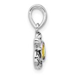 Sterling Silver Rhodium-plated Polished and Antiqued Crystal November Birthstone Turtle Pendant - Image 2