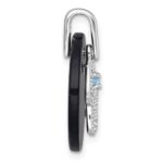 Sterling Silver Rhodium-plated Polished Onyx Circle with Light Swiss Blue Topaz and CZ Hamsa Dangle Pendant - Image 2